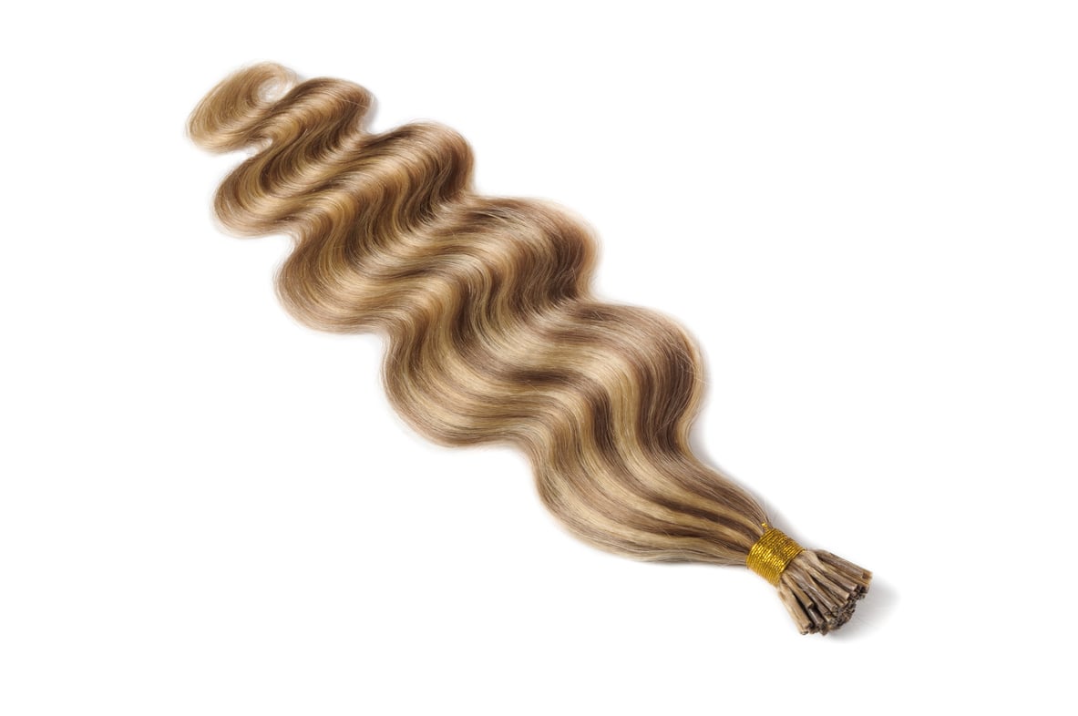 Stick tip body wave brown mix blonde human hair extensions bundles